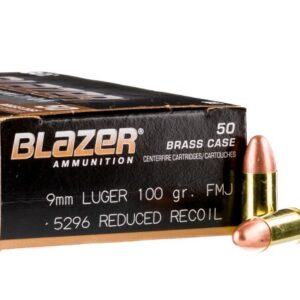 1000 Rounds of 9mm Ammo by Blazer Brass Reduced Recoil – 100gr FMJ
